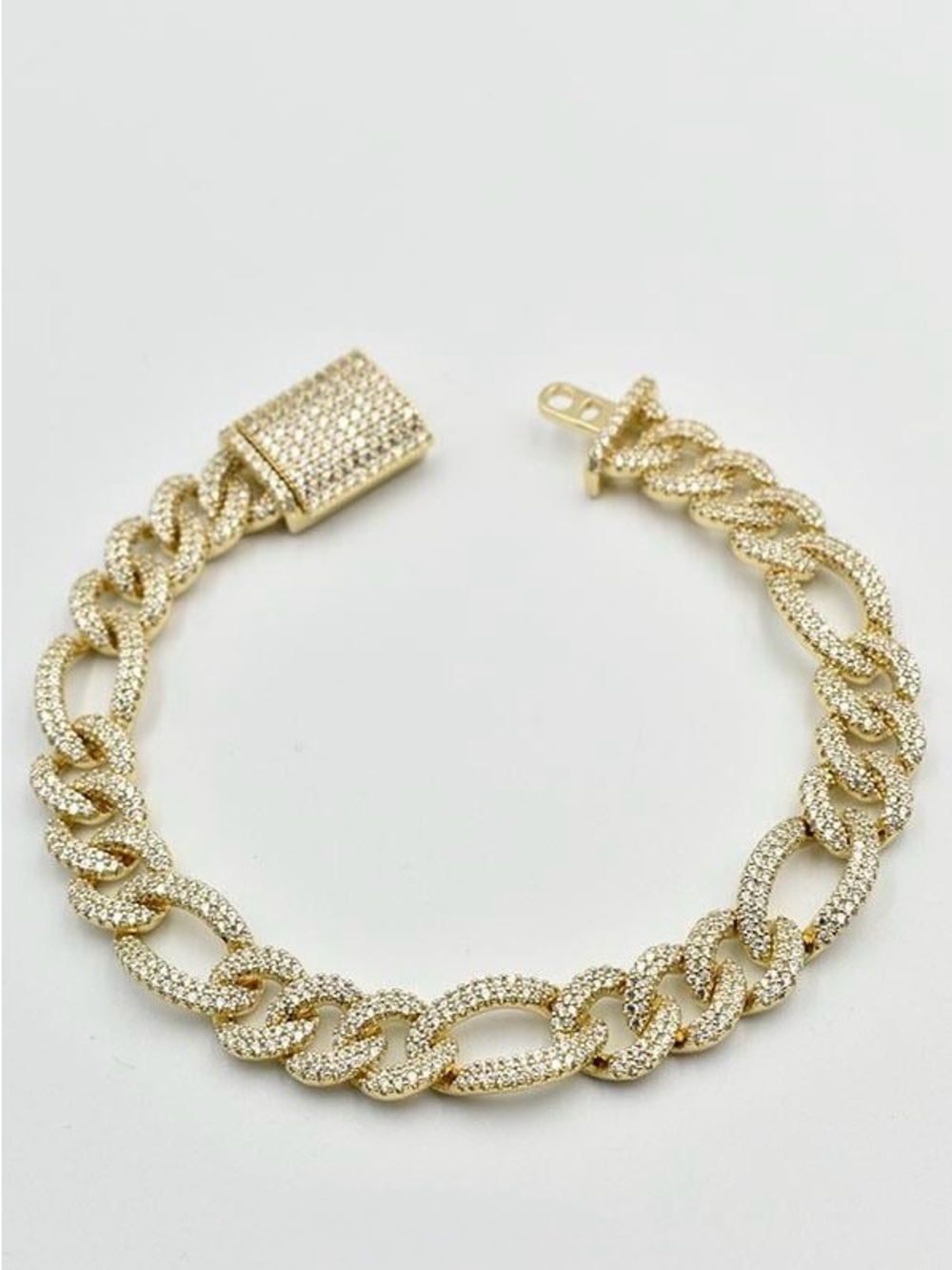 14K Gold Plated Iced Pavé CZ Cuban Link Bracelet with Box Clasp | Unisex Jewelry